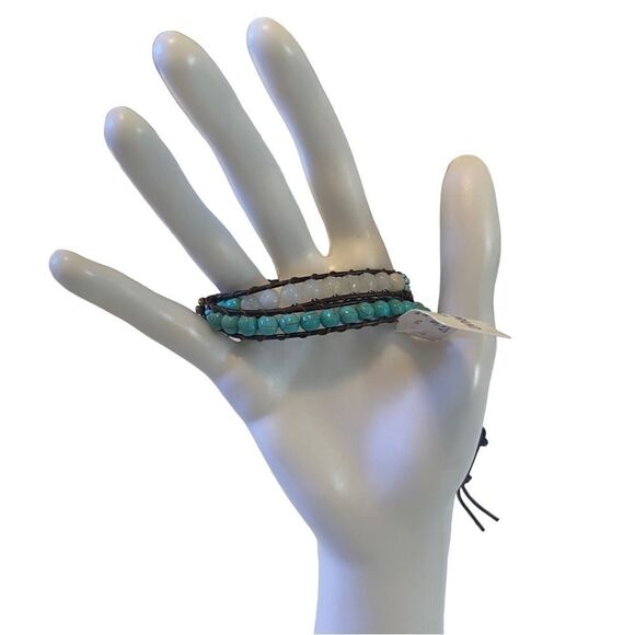 Multi Colored Seed Bead & Leather Wraparound Bracelet. - Picture 5 of 5